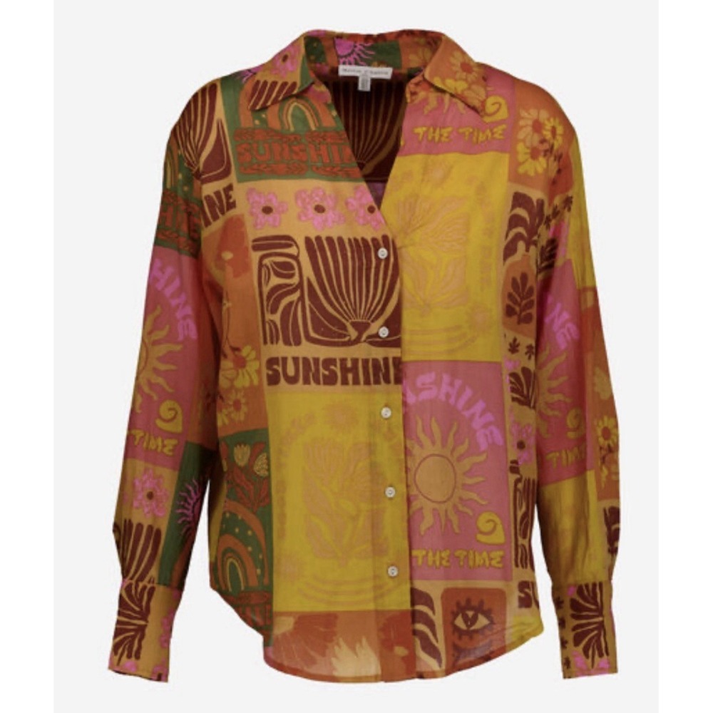 Calypso St. Barth blouse Patchwork Button Down Cotton Lightweight Size Small